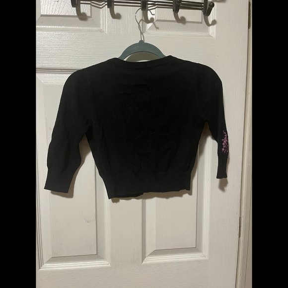 NWT Collectif Lucy Swan Forest Cardigan cropped balck XXS UK 6 - Picture 7 of 8